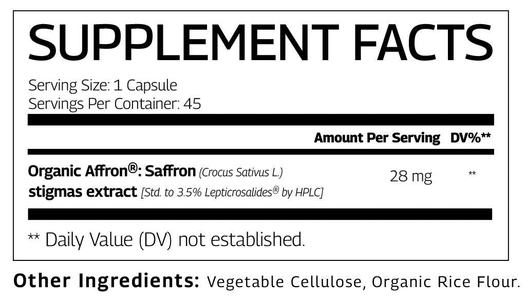 Organic Saffron Supplement Sup Fact label