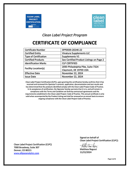 Clean Label Project Certificate