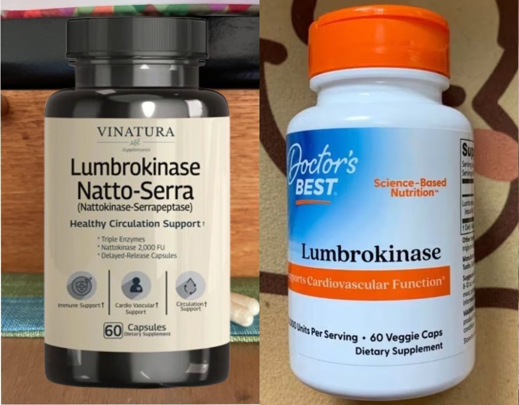 Side-by-side comparison of Vinatura Lumbrokinase and Doctor's Best Lumbrokinase.