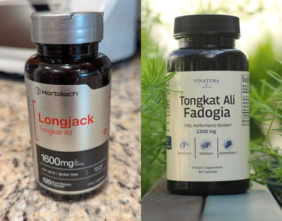 Horbaach Longjack and Vinatura Tongkat Ali bottles side by side.