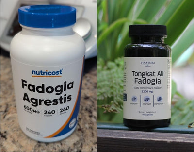 Side-by-side comparison of Nutricost Fadogia Agrestis and Vinatura Tongkat Ali Fadogia.