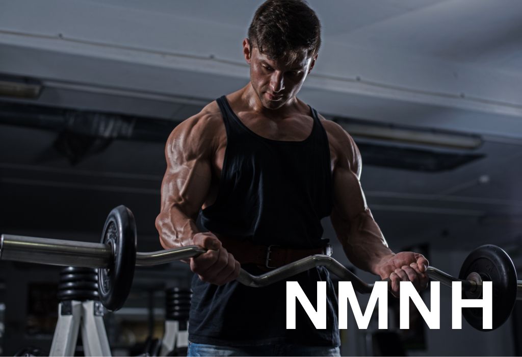 Gym enthusiast showing fitness results from NMNH supplement.