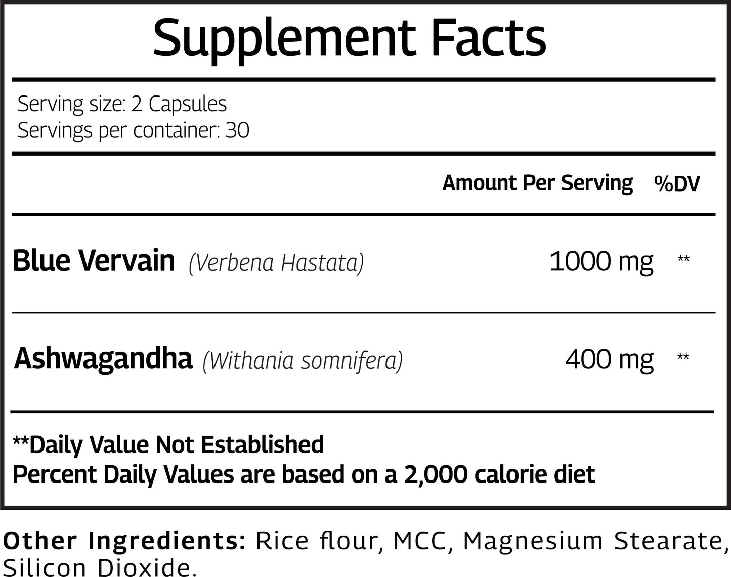 Blue Vervain advanced  supplement fact