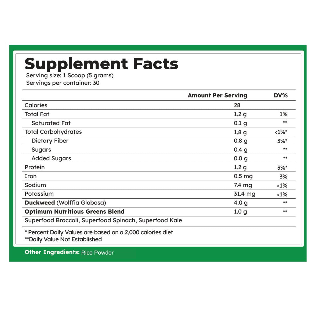 Duckweed and greens Powder Superfood supplement fact