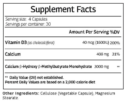 Vinatura HMB and Vitamin D3 supplement fact
