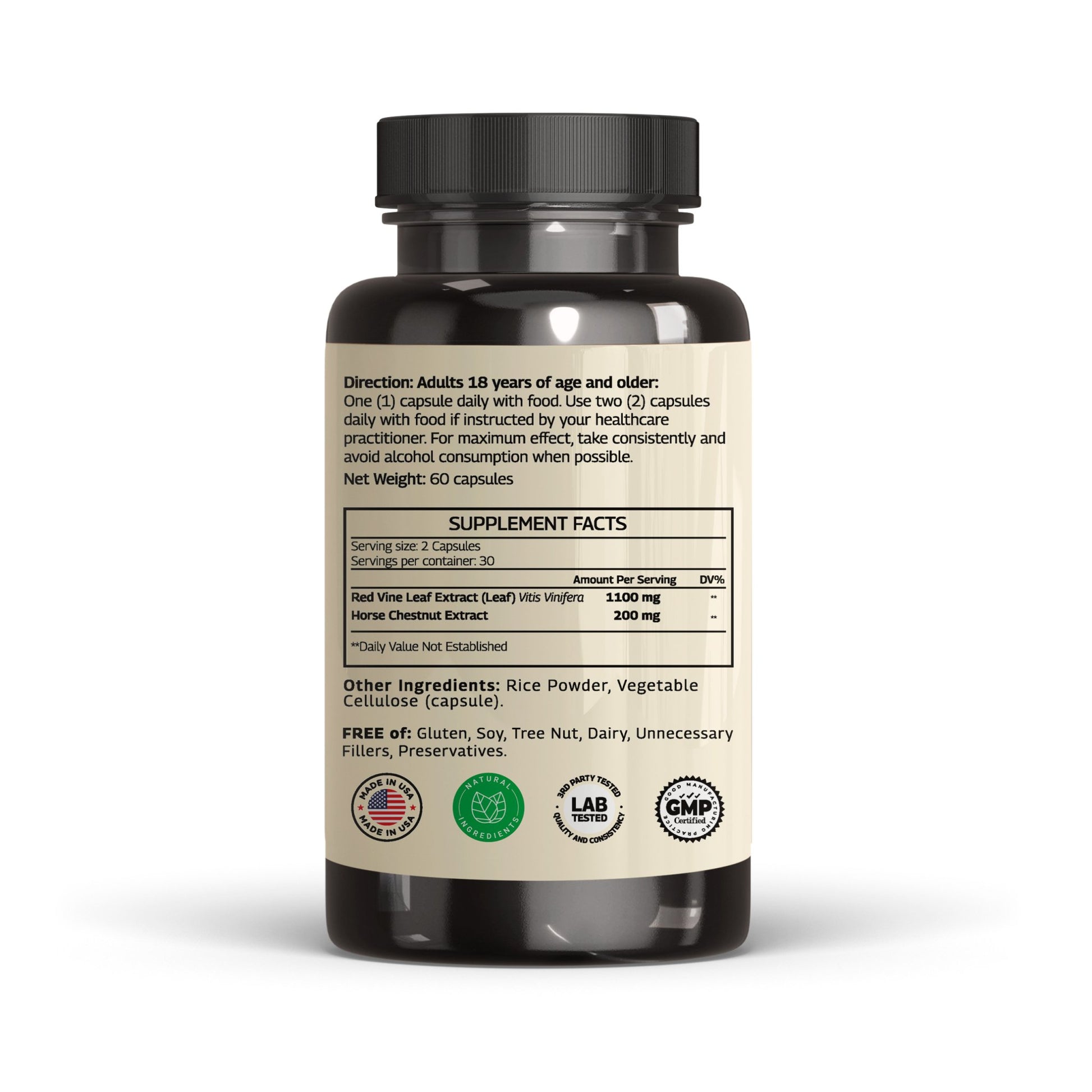 Red vine leaf extract with horse chestnut supplement fact