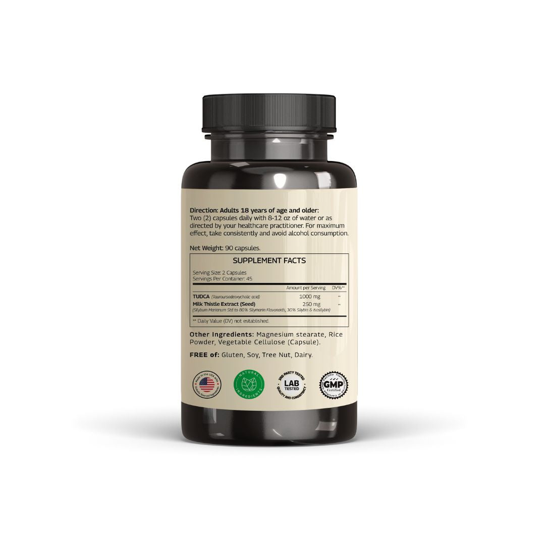back of vinatura tudca and milk thistle 1250mg