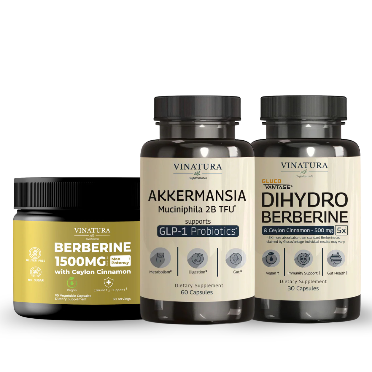 Metabolic Vitality Bundle - Metabolic & Blood Sugar Balance Support system | Berberine 1500mg with Ceylon Cinnamon + DihydroBerberine with Ceylon Cinnamon + Akkermansia Muciniphila