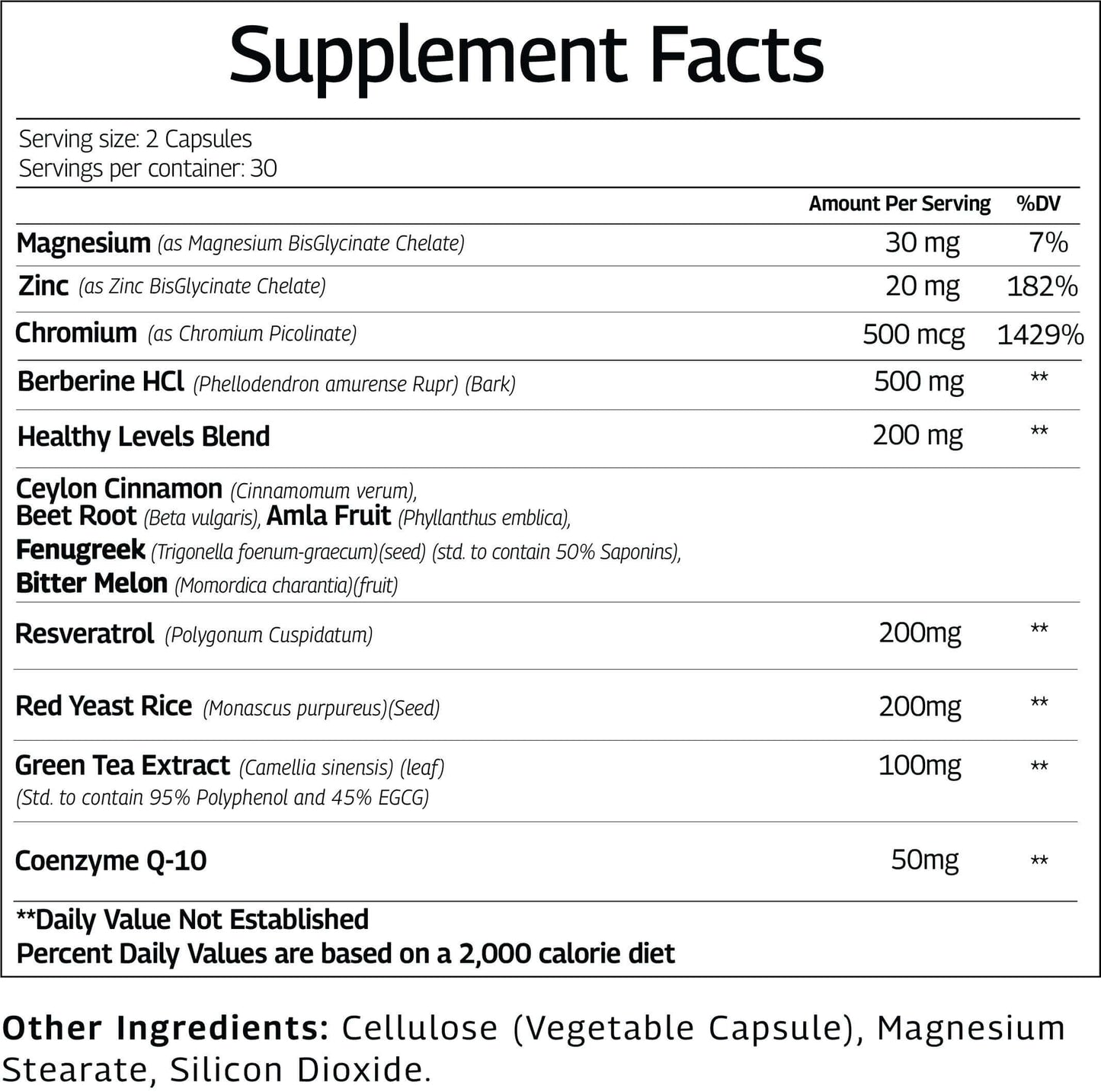 Berberine Green Tea Extract Resveratrol Red Yeast Rice Co-Q10 1300mg